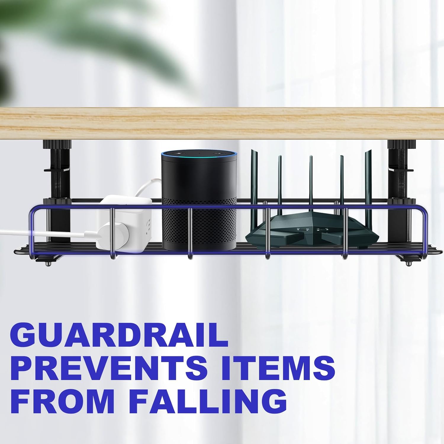 Under Desk Cable Management Tray, 15.7'' No Drill Steel Cable Tray Organizers, Wire Management Tray Cable Rack with Clamp Mount, Metal Under Desk Tray with Wire and Cord Organizer - Image 8