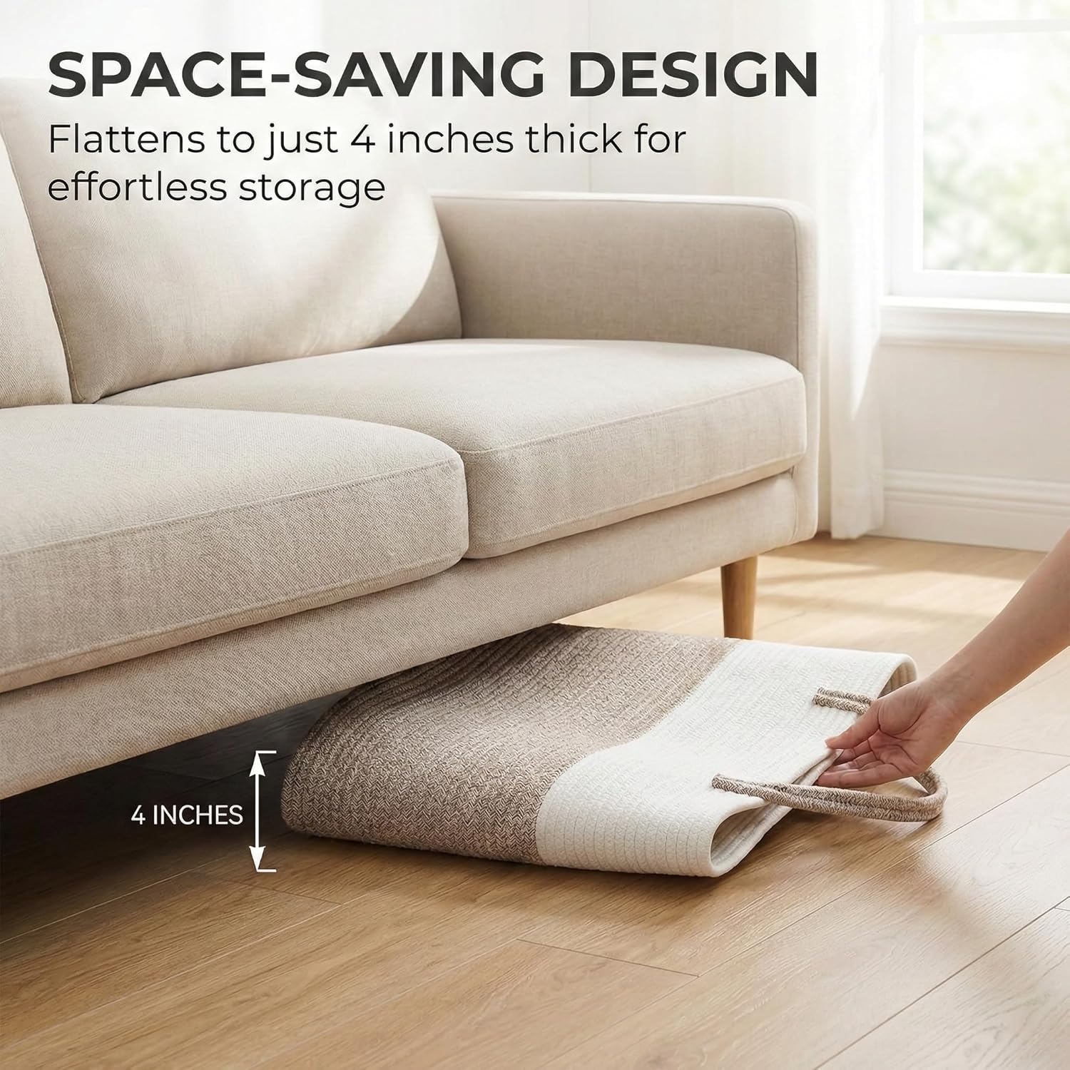 Large Woven Laundry Basket Hamper,60L Cotton Rope Storage Bin for Blankets,Toys and Clothes,Decorative Tall Nursery Hamper for Living Room,Baby Nursery,Bathroom and Bedroom,Brown - Image 4